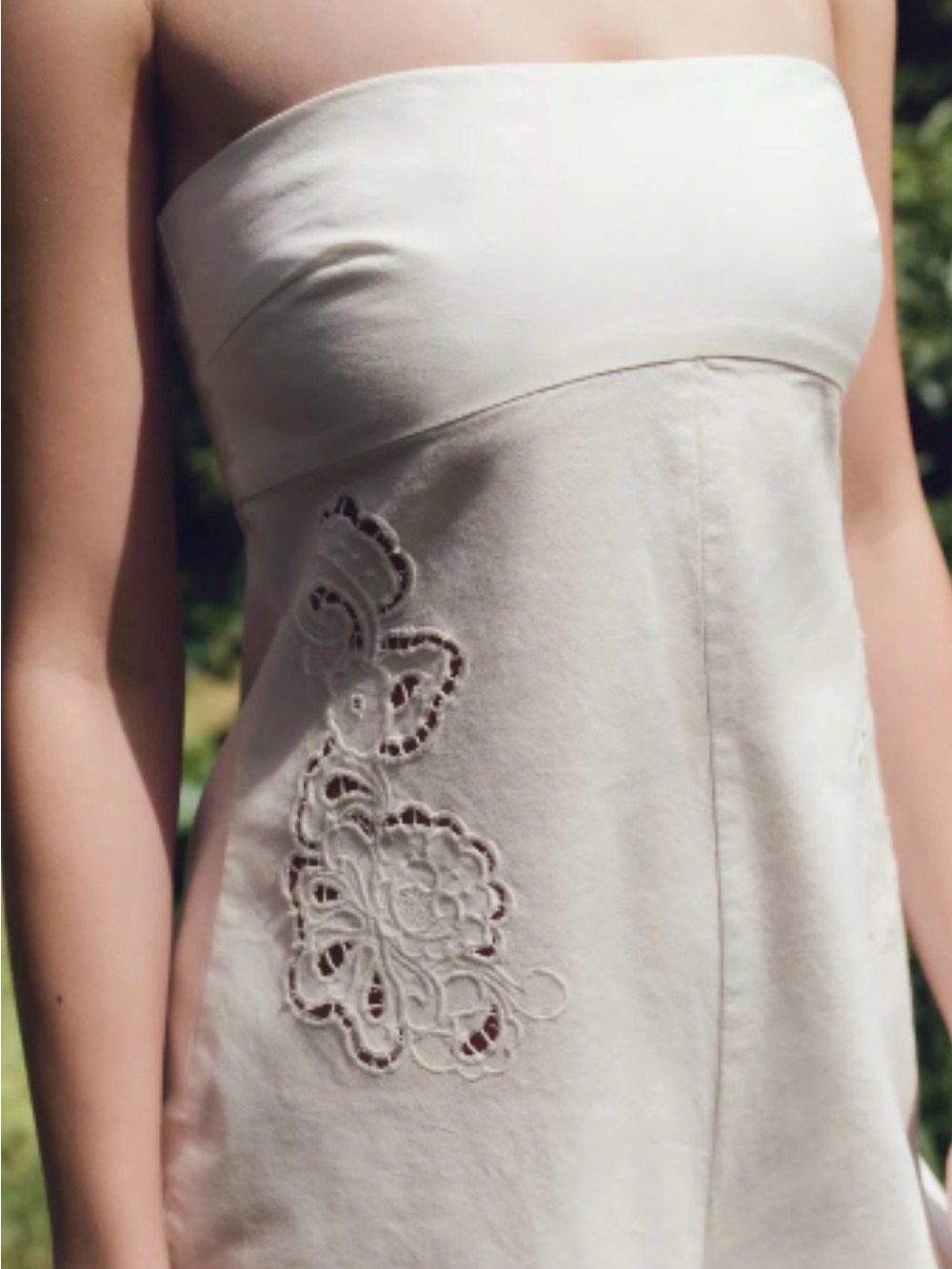 ZARA White Embroidered Strapless Wide Leg Jumpsuit Size M - Picture 3 of 16
